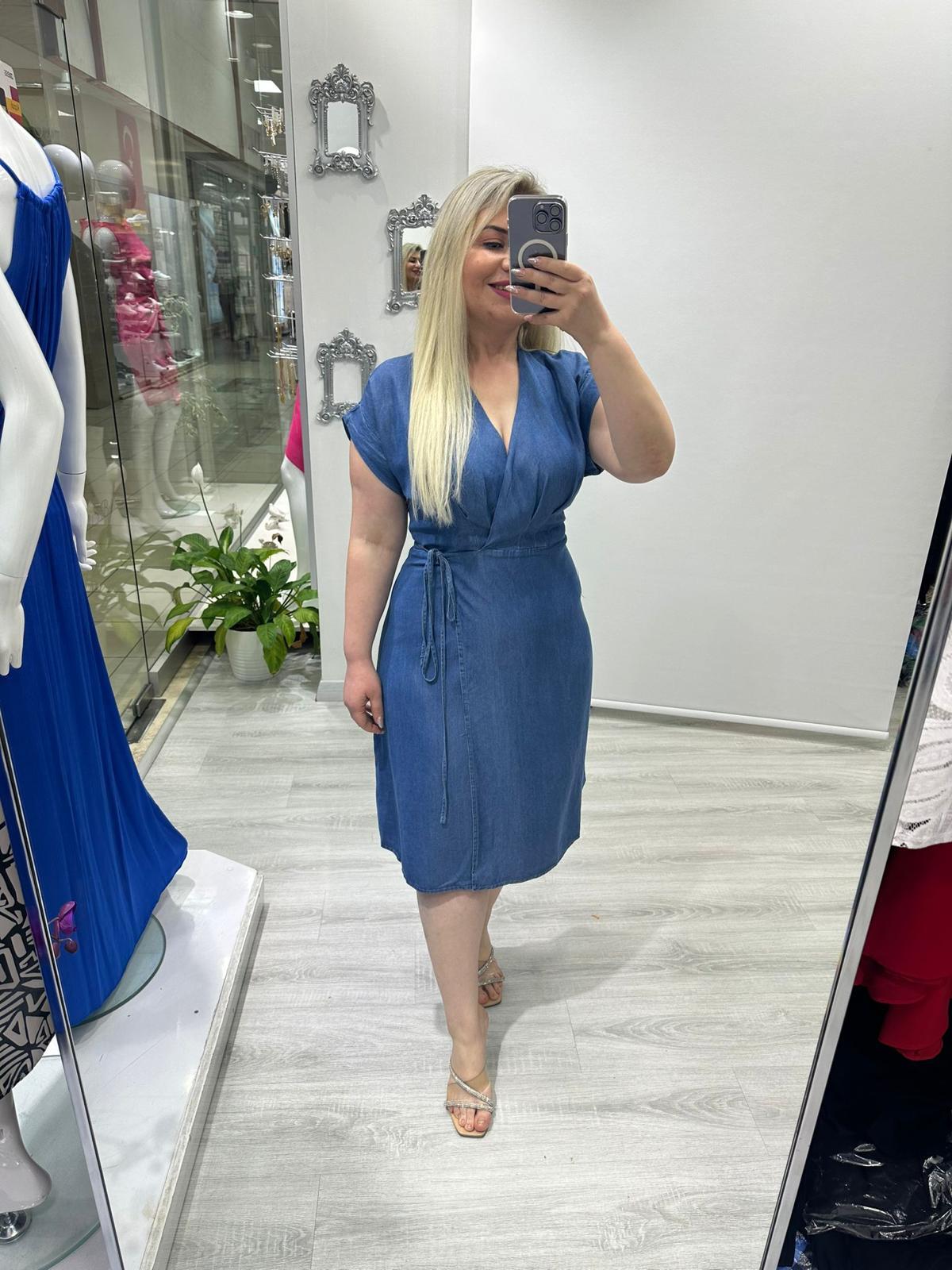 Mavi Bornoz Model Tensel Kot Elbise · 2