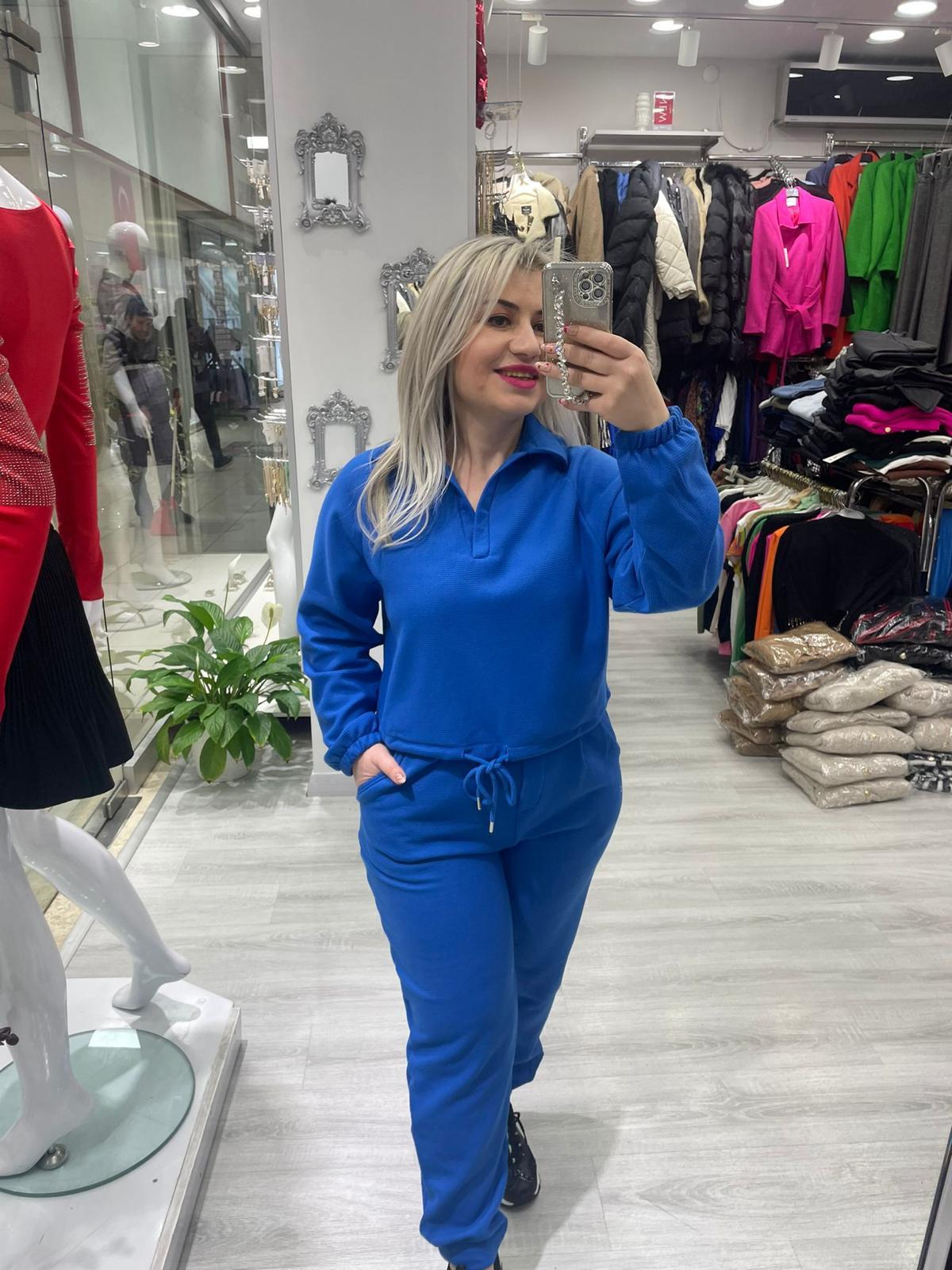 Mavi Wafle Kumaş Polo Yaka Sweat · 2