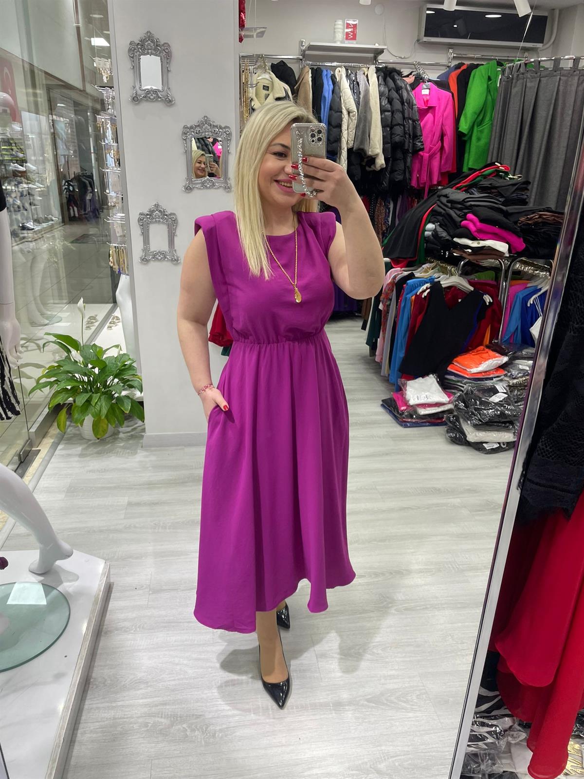 Pembe Omuz Vatkalı Kolsuz Elbise · 6