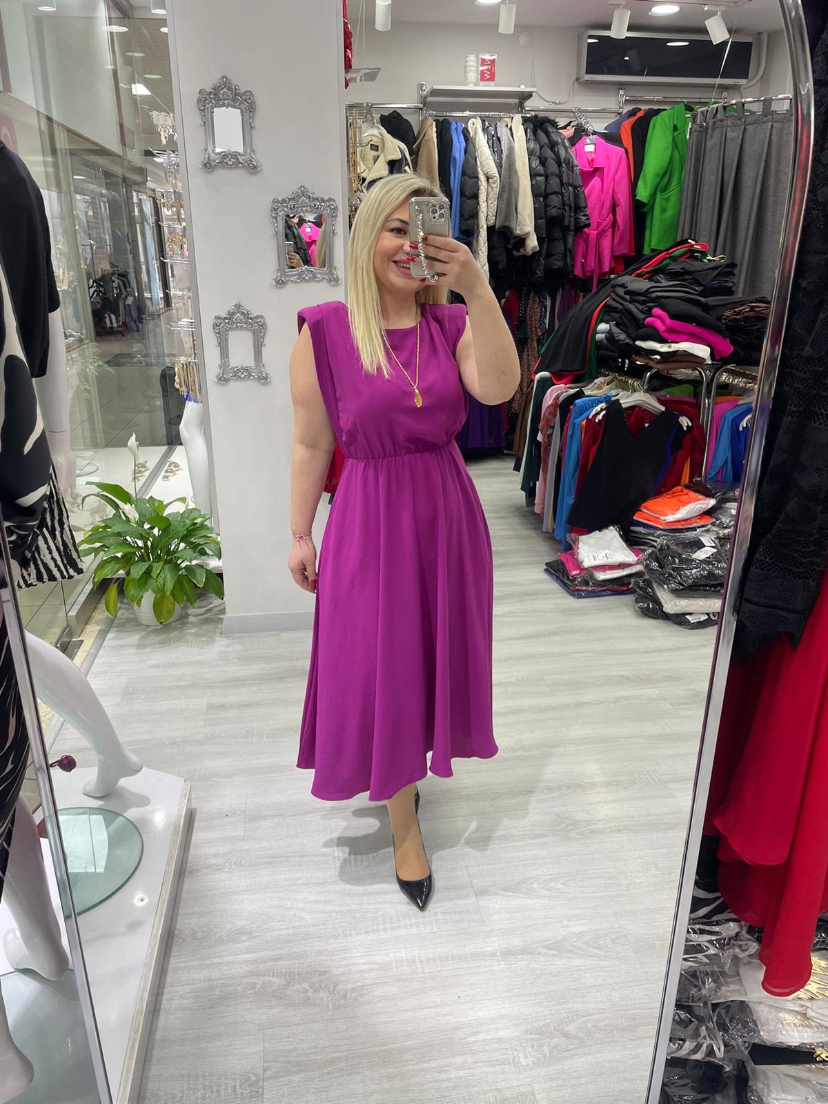 Pembe Omuz Vatkalı Kolsuz Elbise · 5