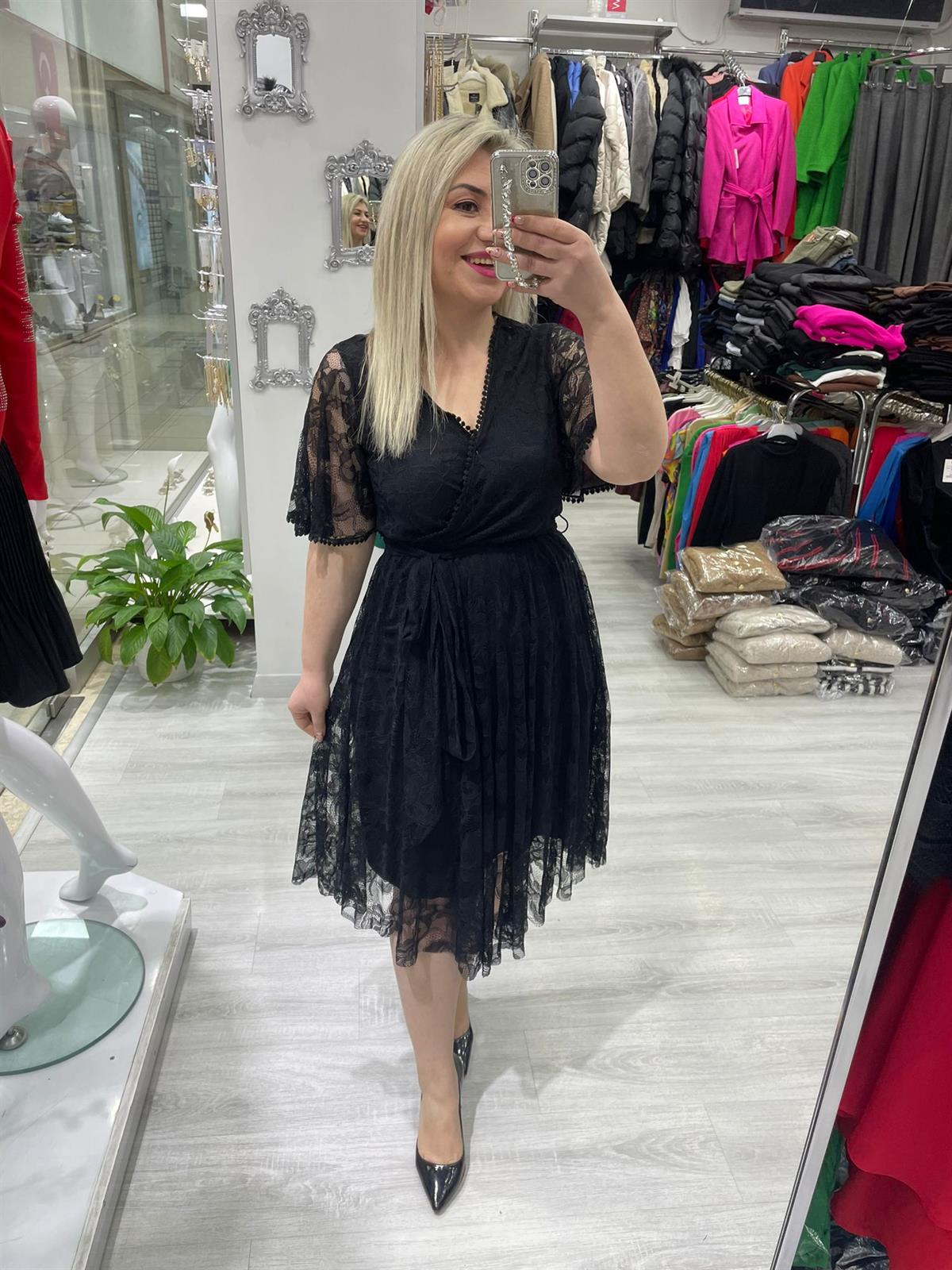 Siyah Dantel Beli Lastikli Kloş Etekli 5833 · 6