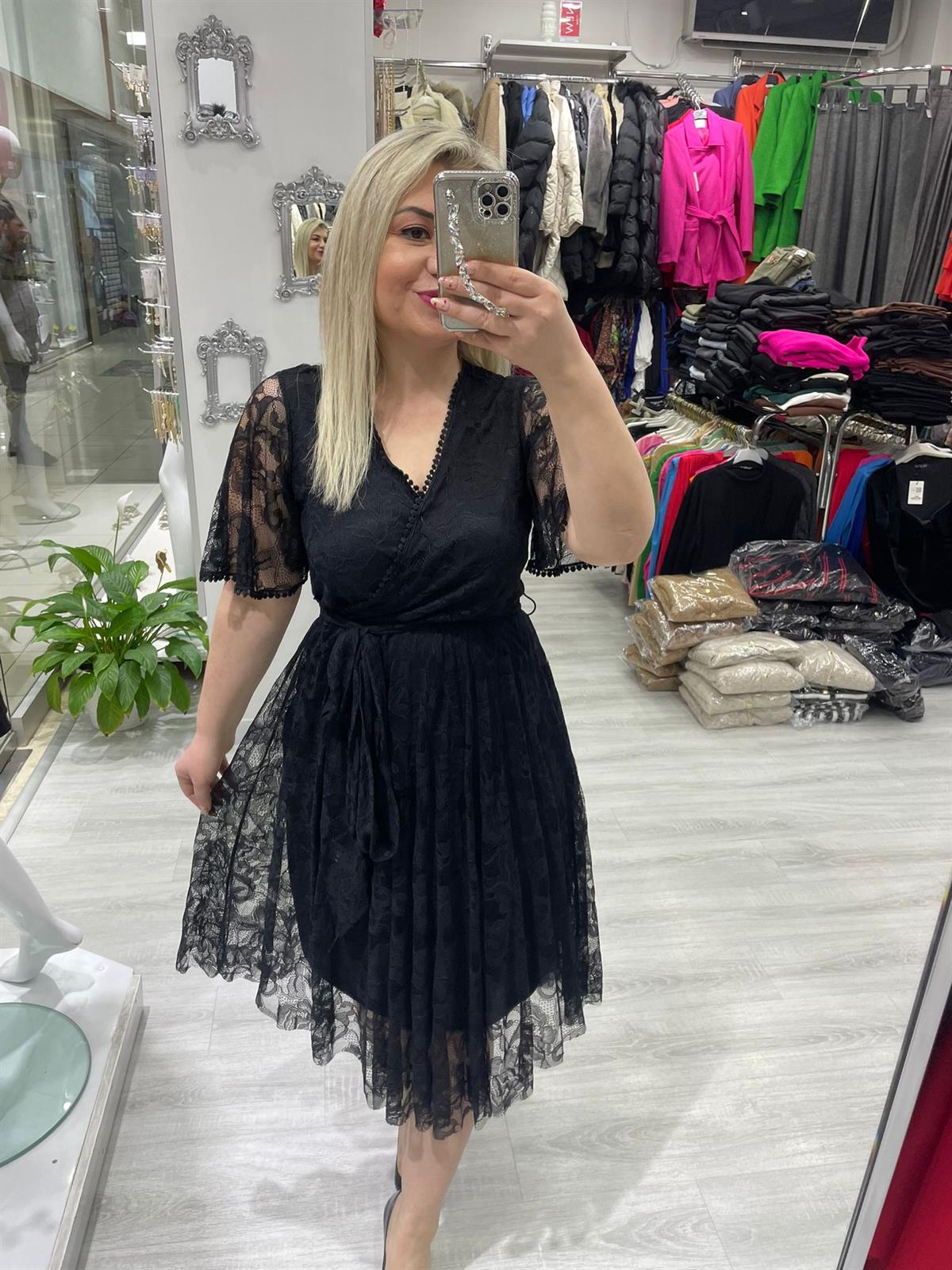 Siyah Dantel Beli Lastikli Kloş Etekli 5833 · 3