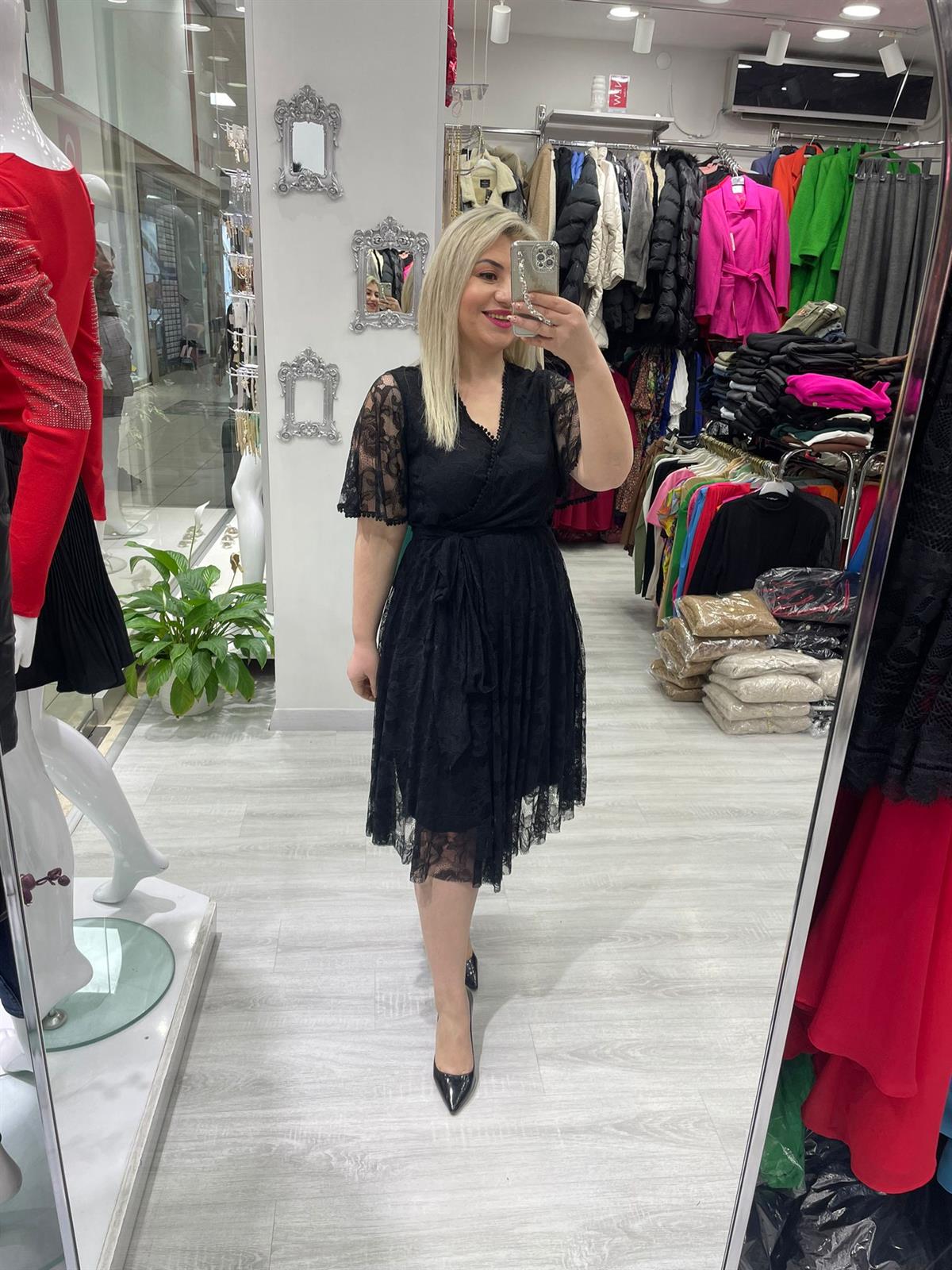 Siyah Dantel Beli Lastikli Kloş Etekli 5833 · 2