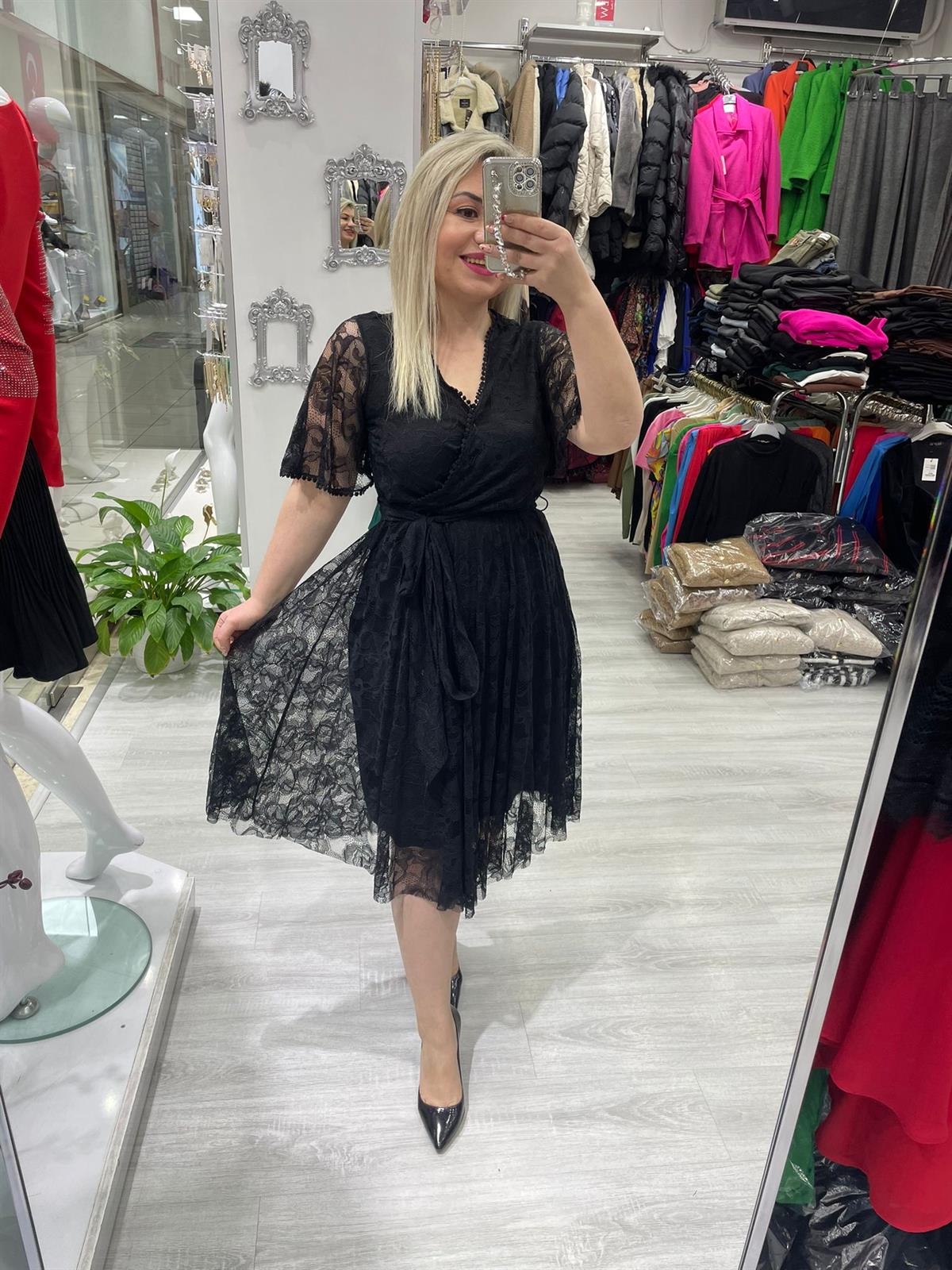 Siyah Dantel Beli Lastikli Kloş Etekli 5833 · 5