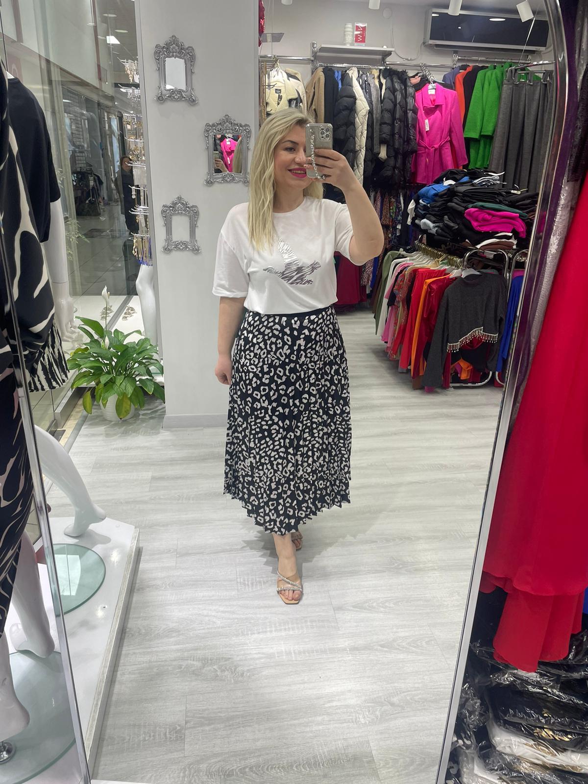 Siyah Leopar Desenli Piliseli Beli Lastikli Saten Etek · 4