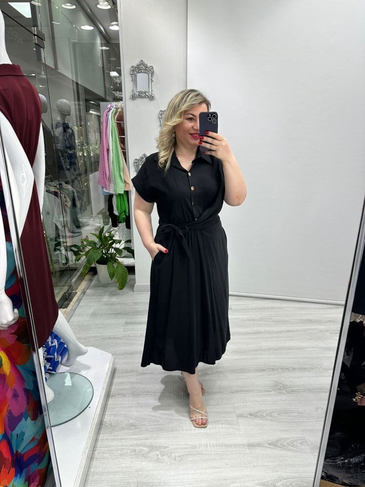 Siyah Yandan Bağlama Detaylı Cupra Elbise stp 26Y2649