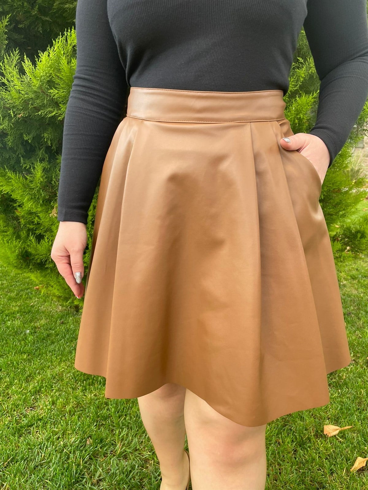 Taba  Yan Cepli Deri Mini  Etek 