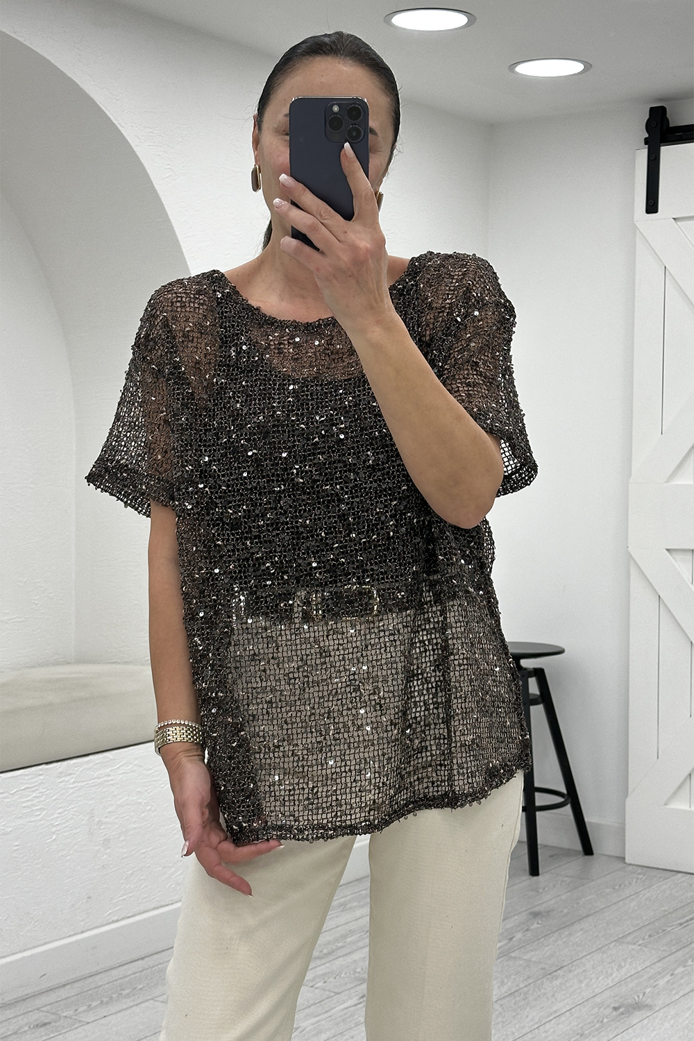 Acı Kahve Pullu Bluz 3701