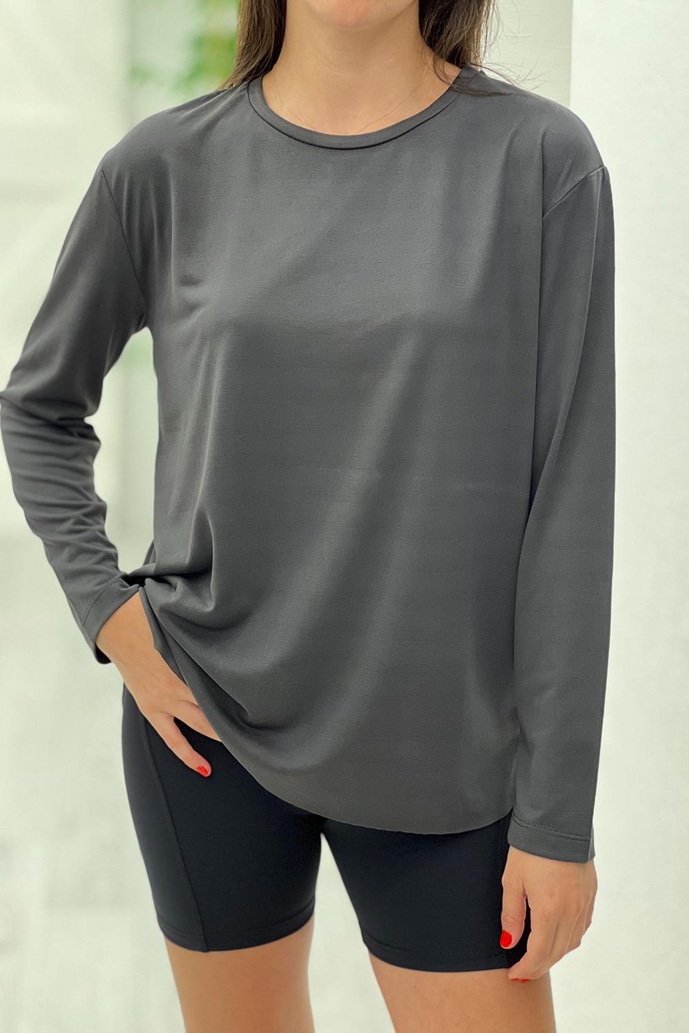 Antrasit Modal Basic Uzun Kol Tshirt 1297