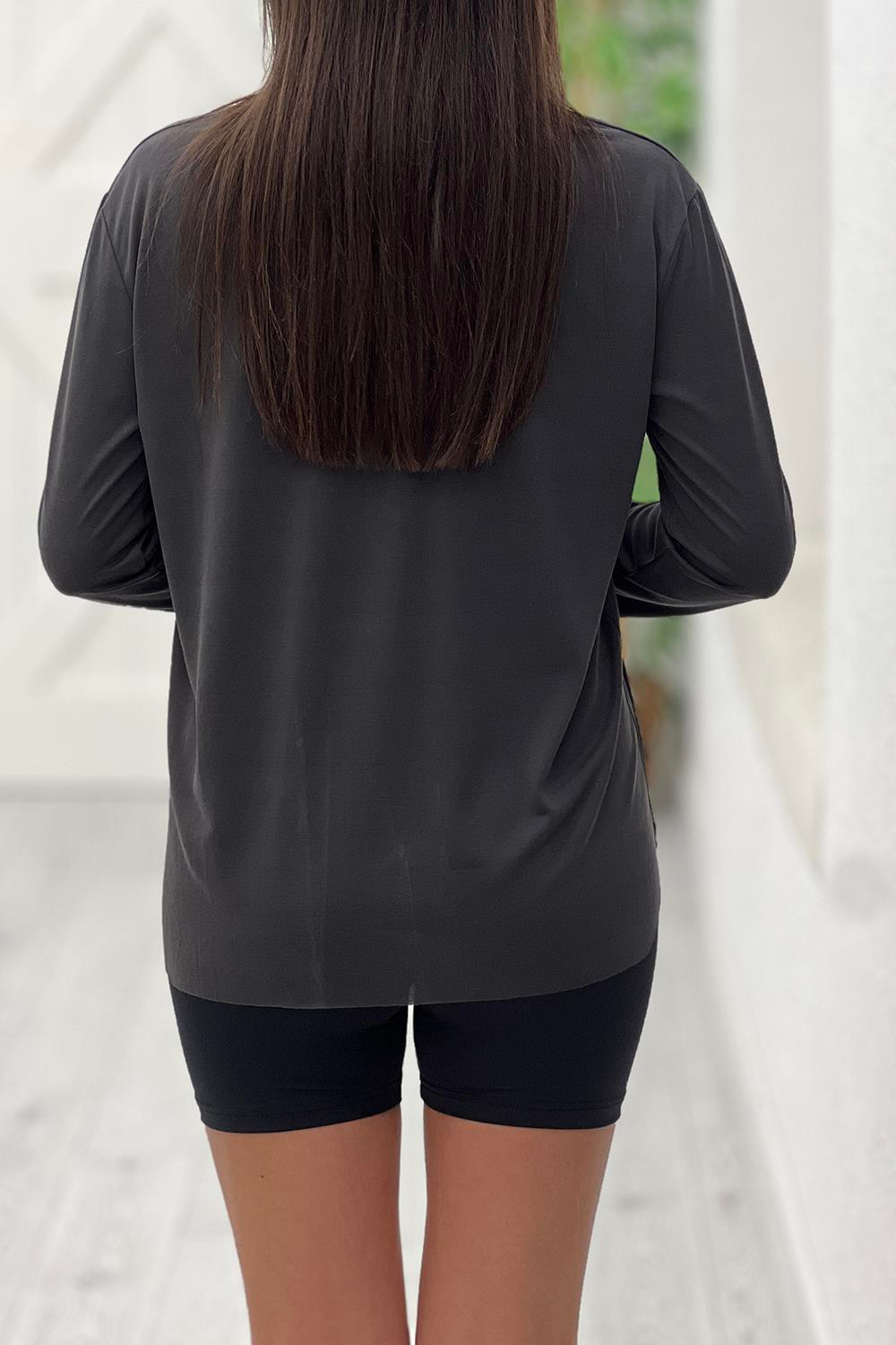 Antrasit Modal Basic Uzun Kol Tshirt 1297