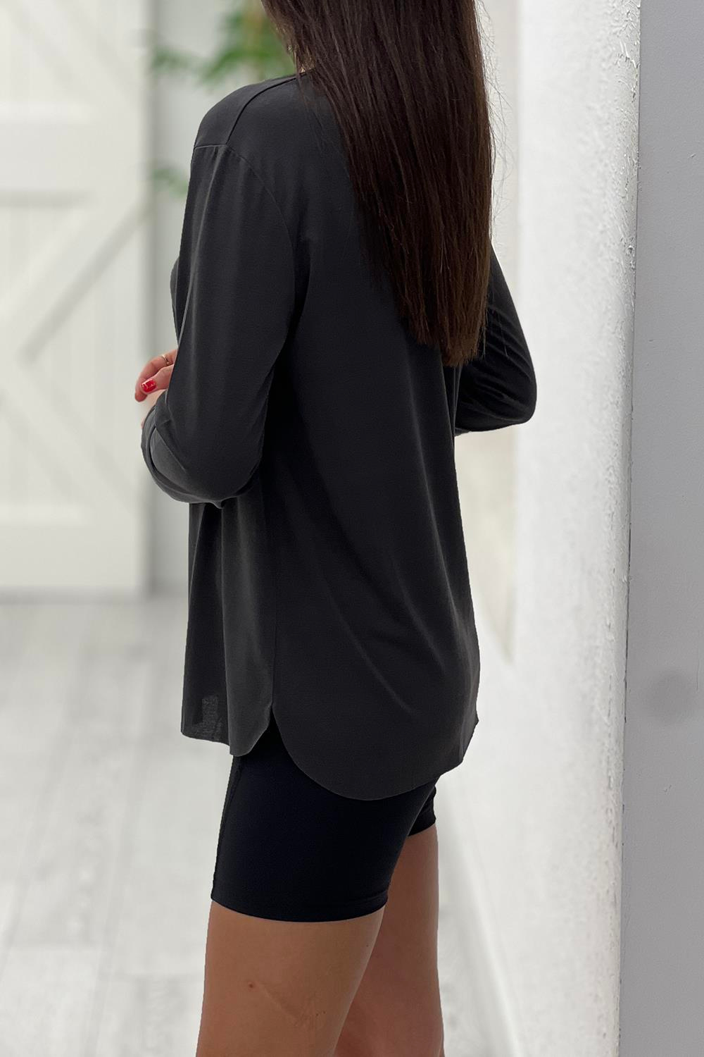 Antrasit Modal Basic Uzun Kol Tshirt 1297