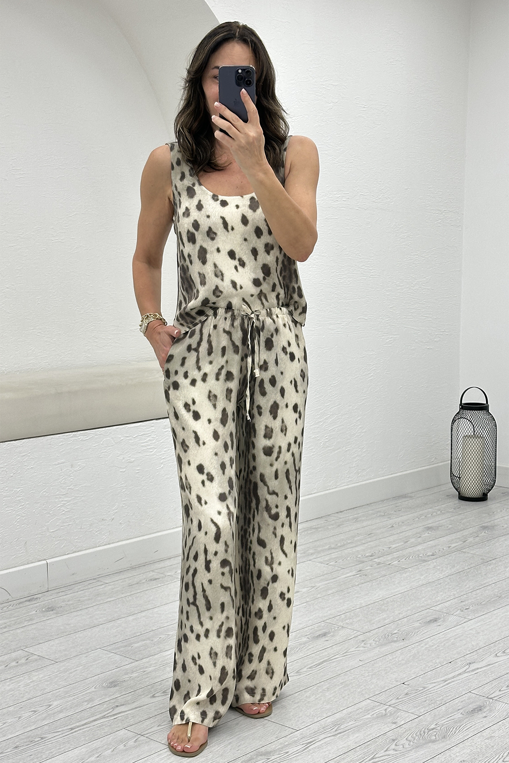 Bej Leopar Desen Saten Takım 8415