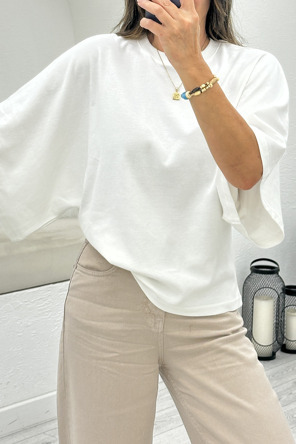 Beyaz Bisiklet Yaka Tshirt 4088