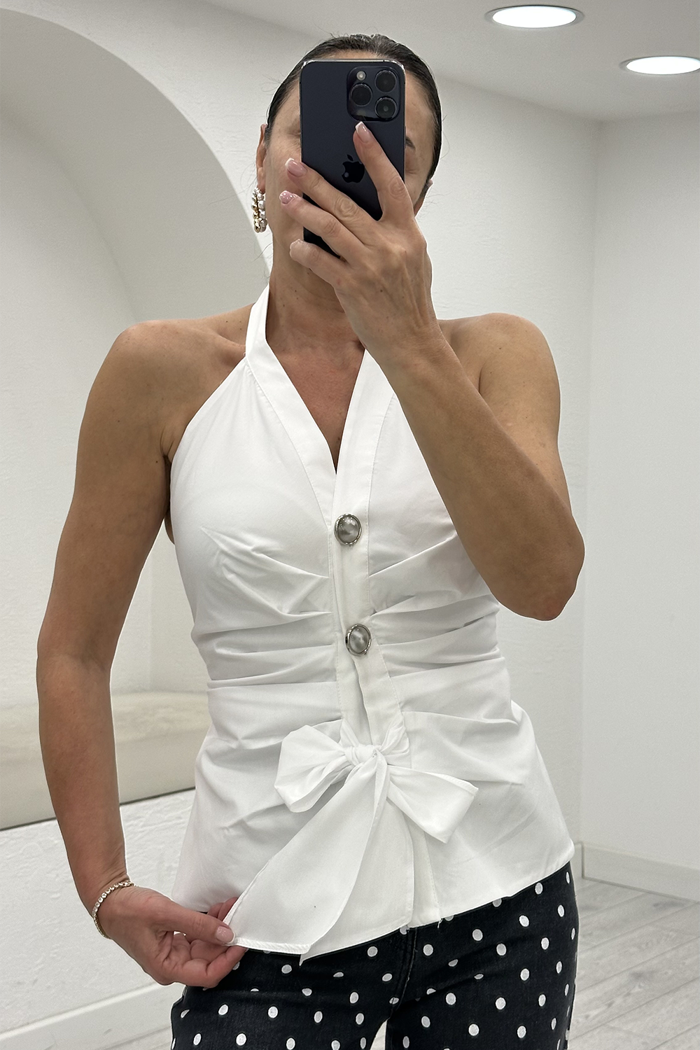 Beyaz Önü Drape Detay Bluz 37459