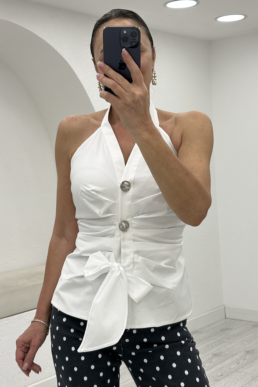 Beyaz Önü Drape Detay Bluz 37459