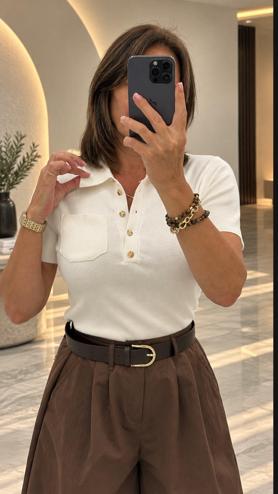 Beyaz Polo Yaka Düğmeli Triko 140796