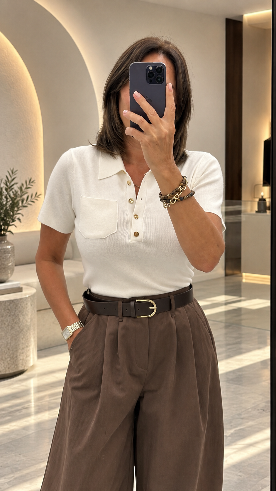 Beyaz Polo Yaka Düğmeli Triko 140796