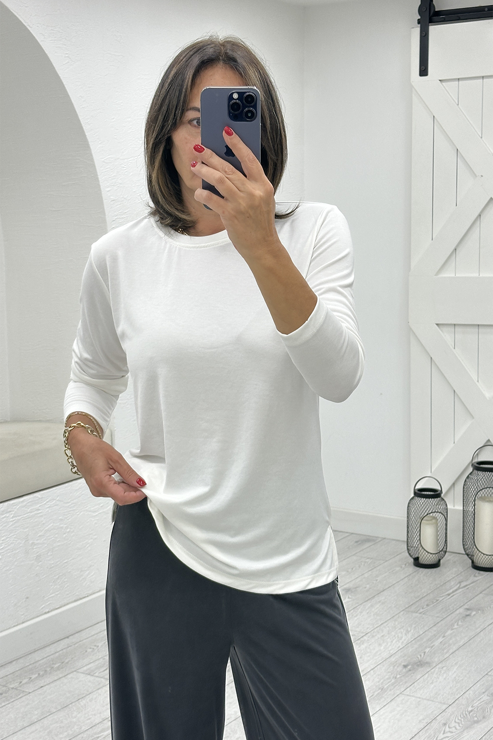 Beyaz Uzun Kol Modal Tshirt 4148