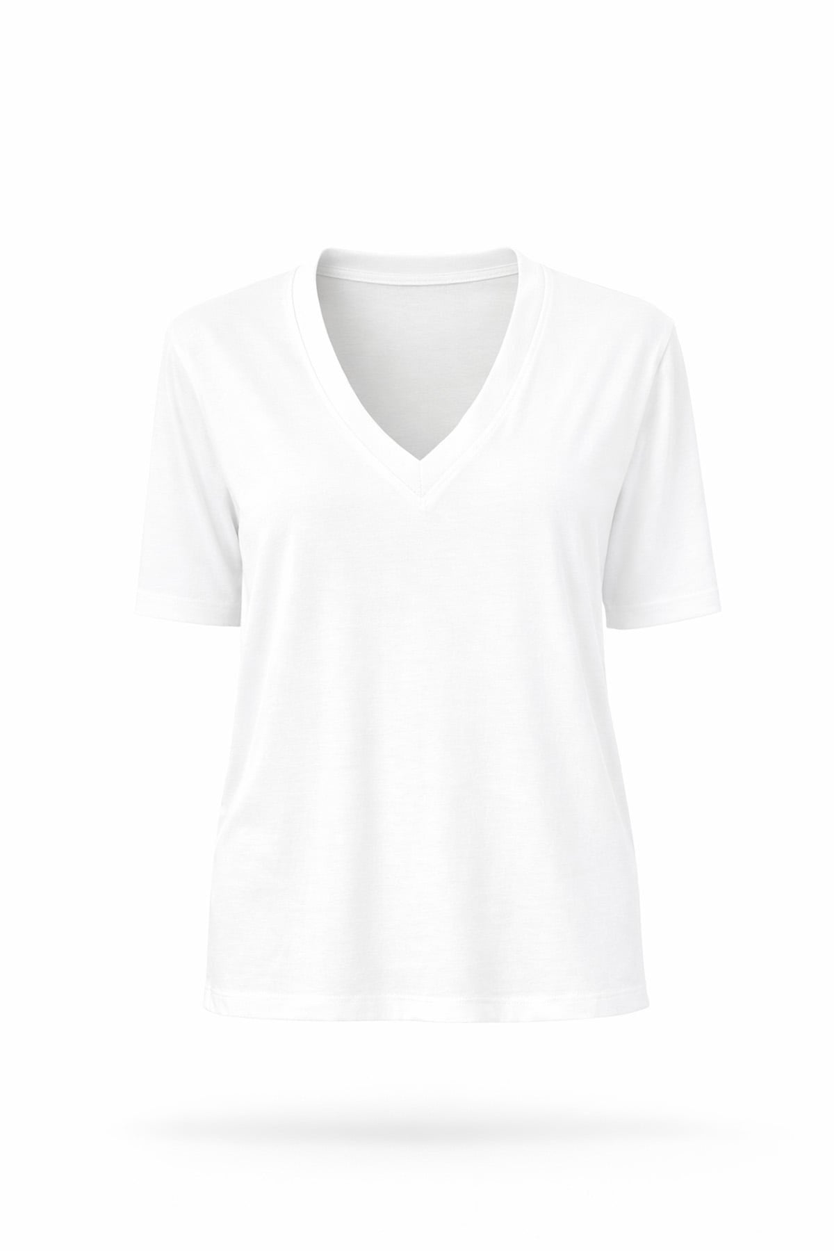 Beyaz V Yaka Basic Tshirt 0001