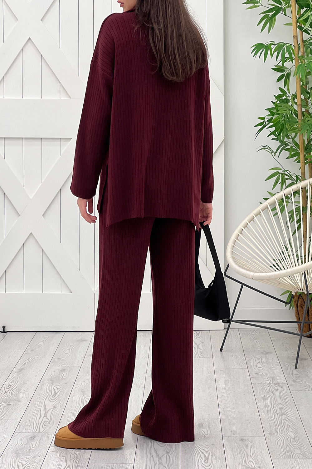 Bordo Fermuarlı Triko Takım 241055