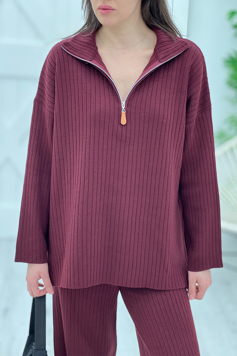 Bordo Fermuarlı Triko Takım 241055
