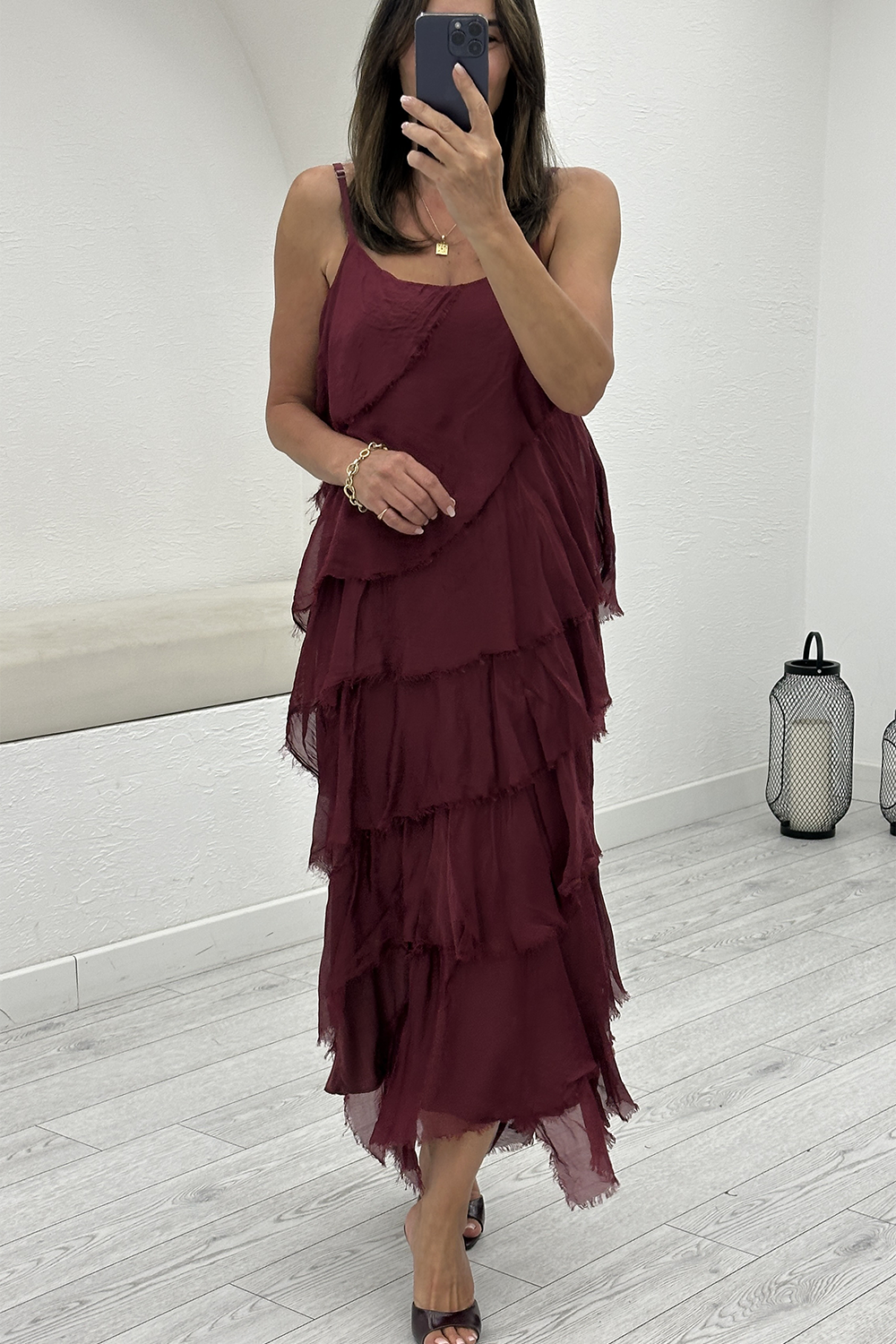 Bordo Katlı İpek Elbise 67340