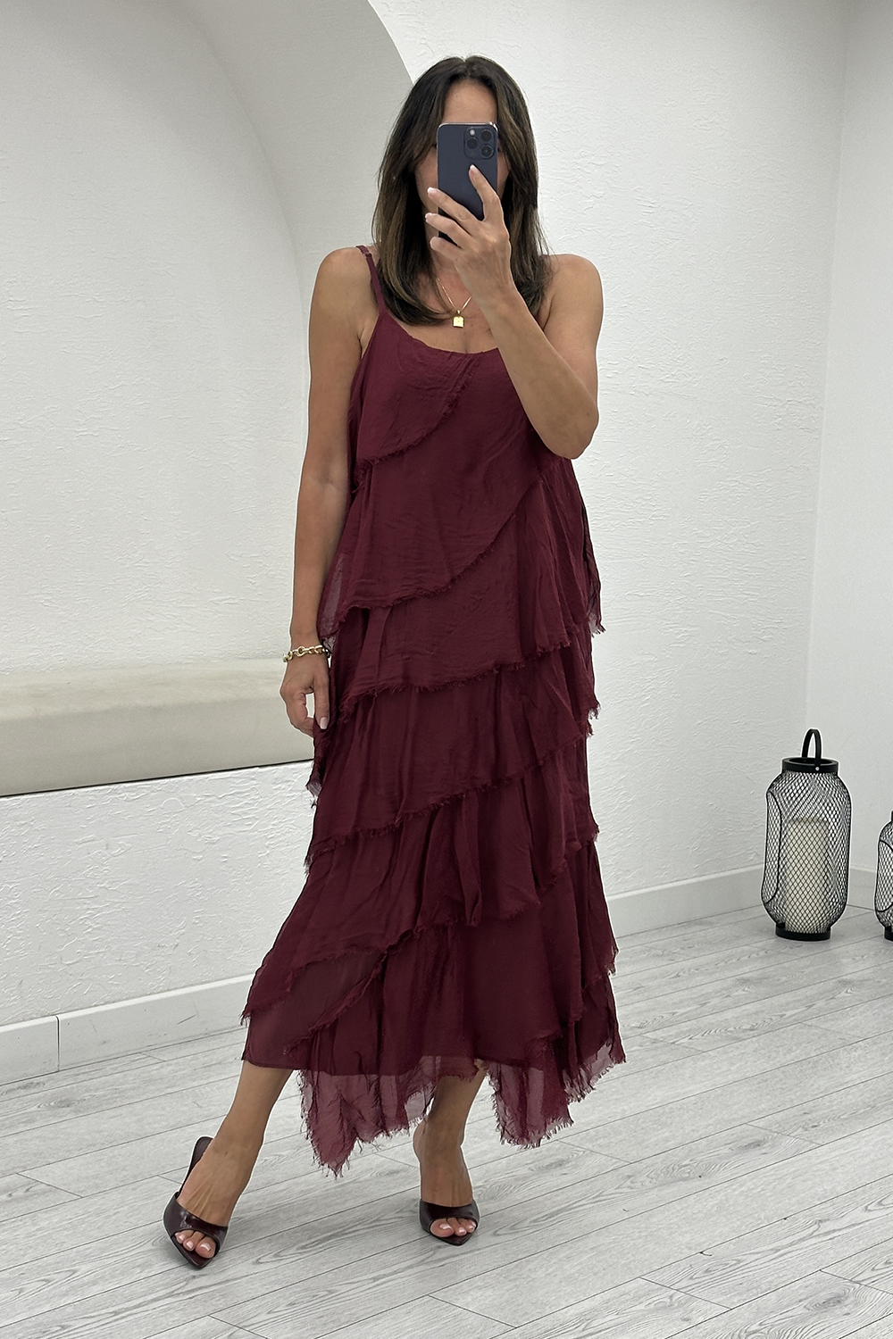 Bordo Katlı İpek Elbise 67340