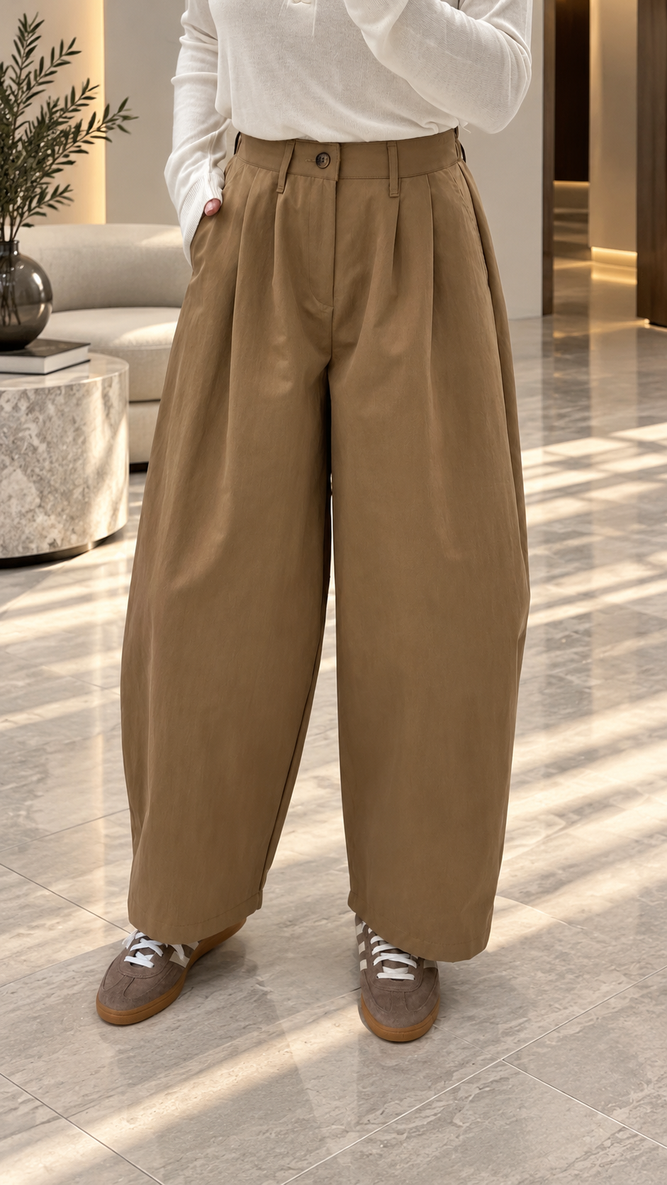 Camel Pileli Baggy Pantolon 51497