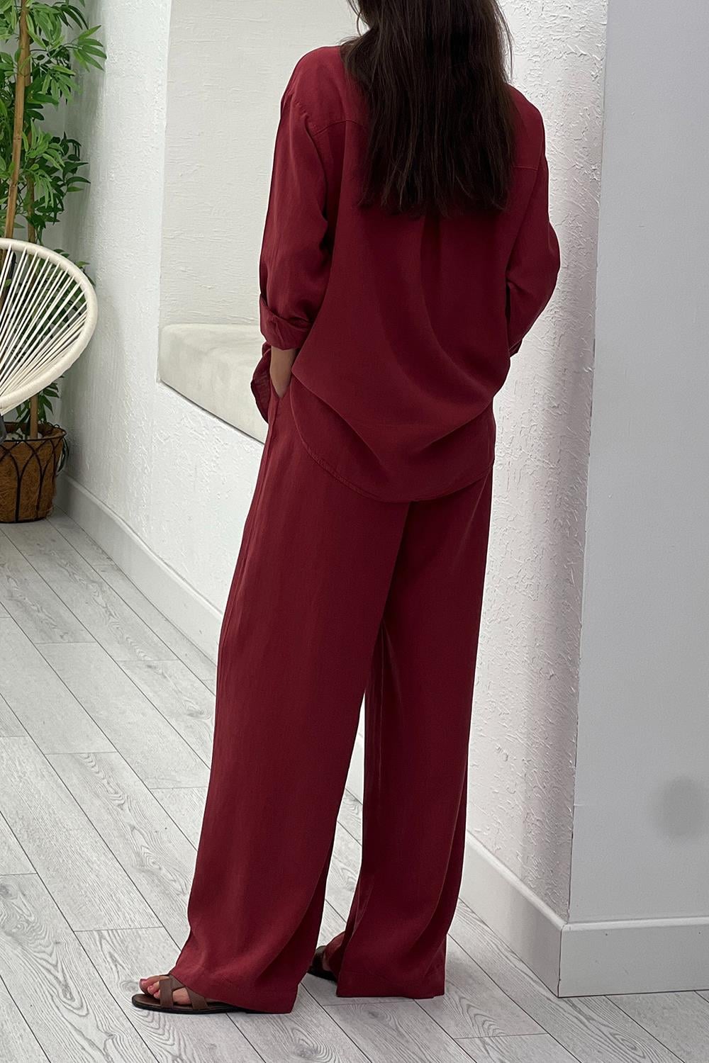 Cherry Keten Gömlek Pantolon Takım 1640