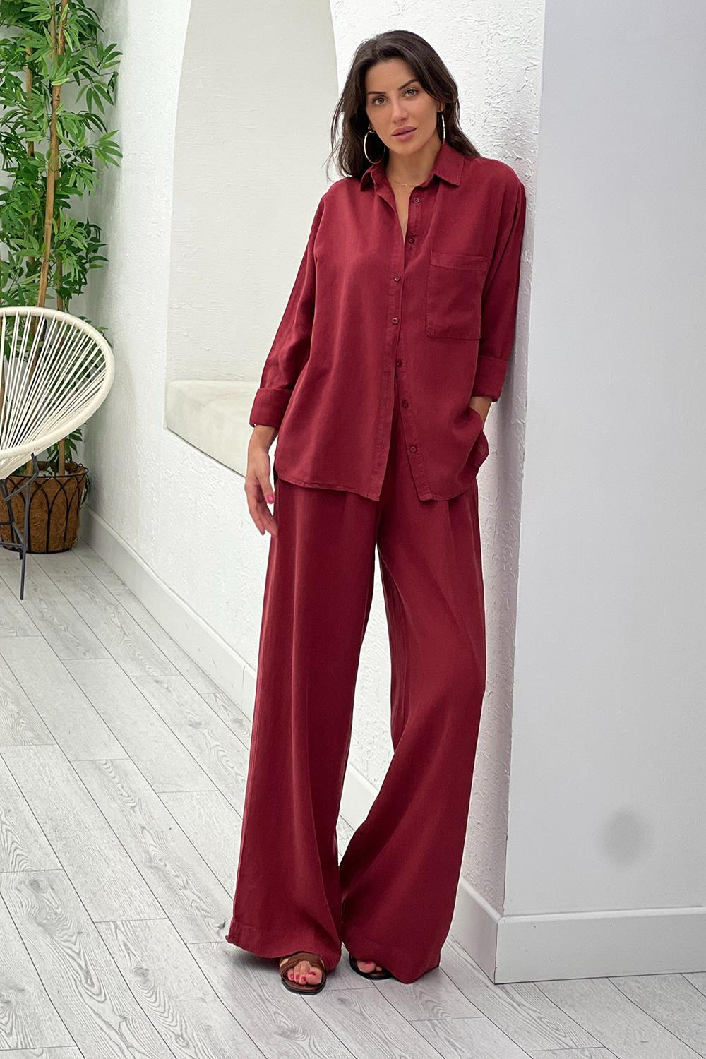 Cherry Keten Gömlek Pantolon Takım 1640