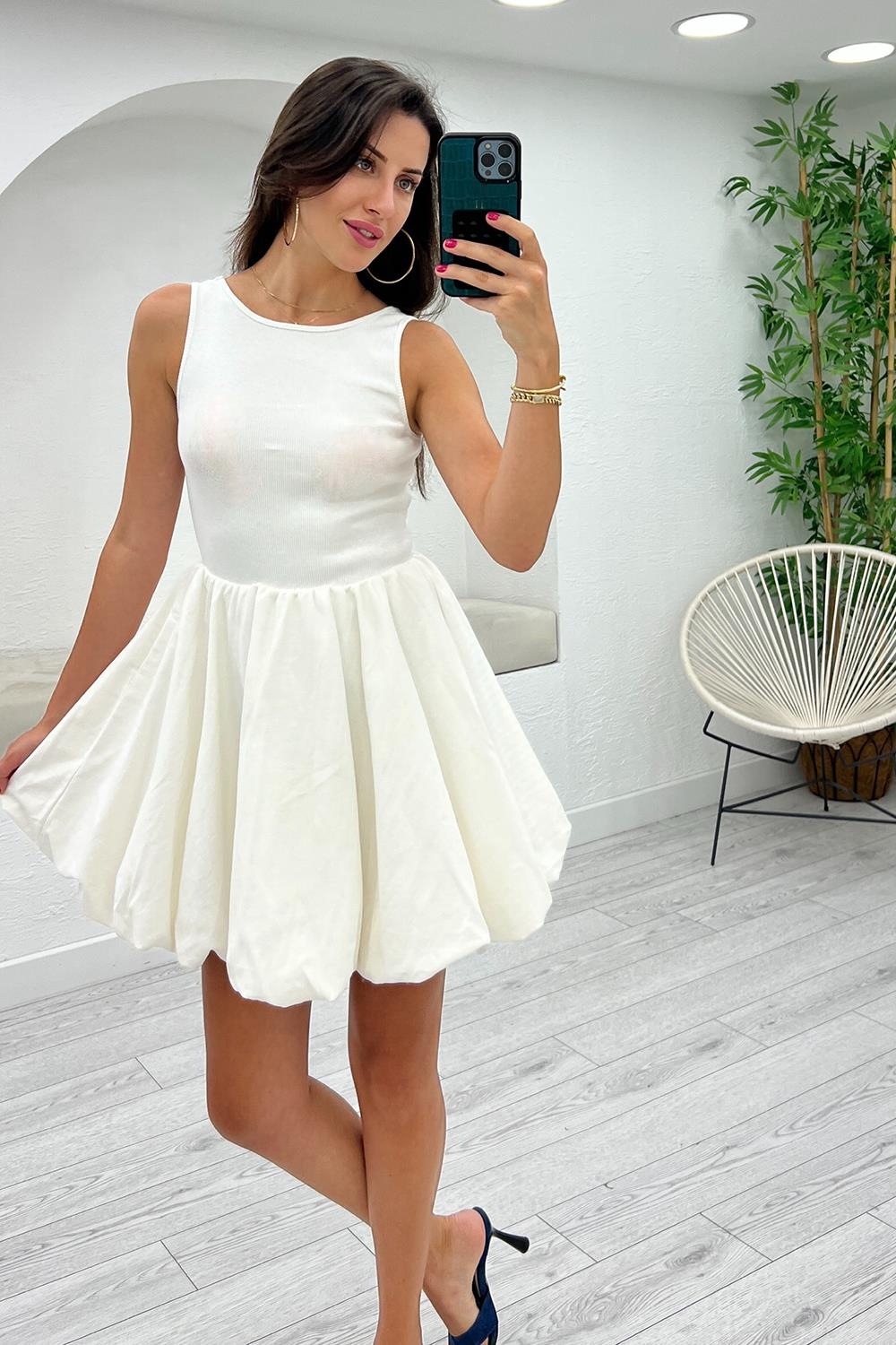 Ekru Eteği balon Elbise 29882