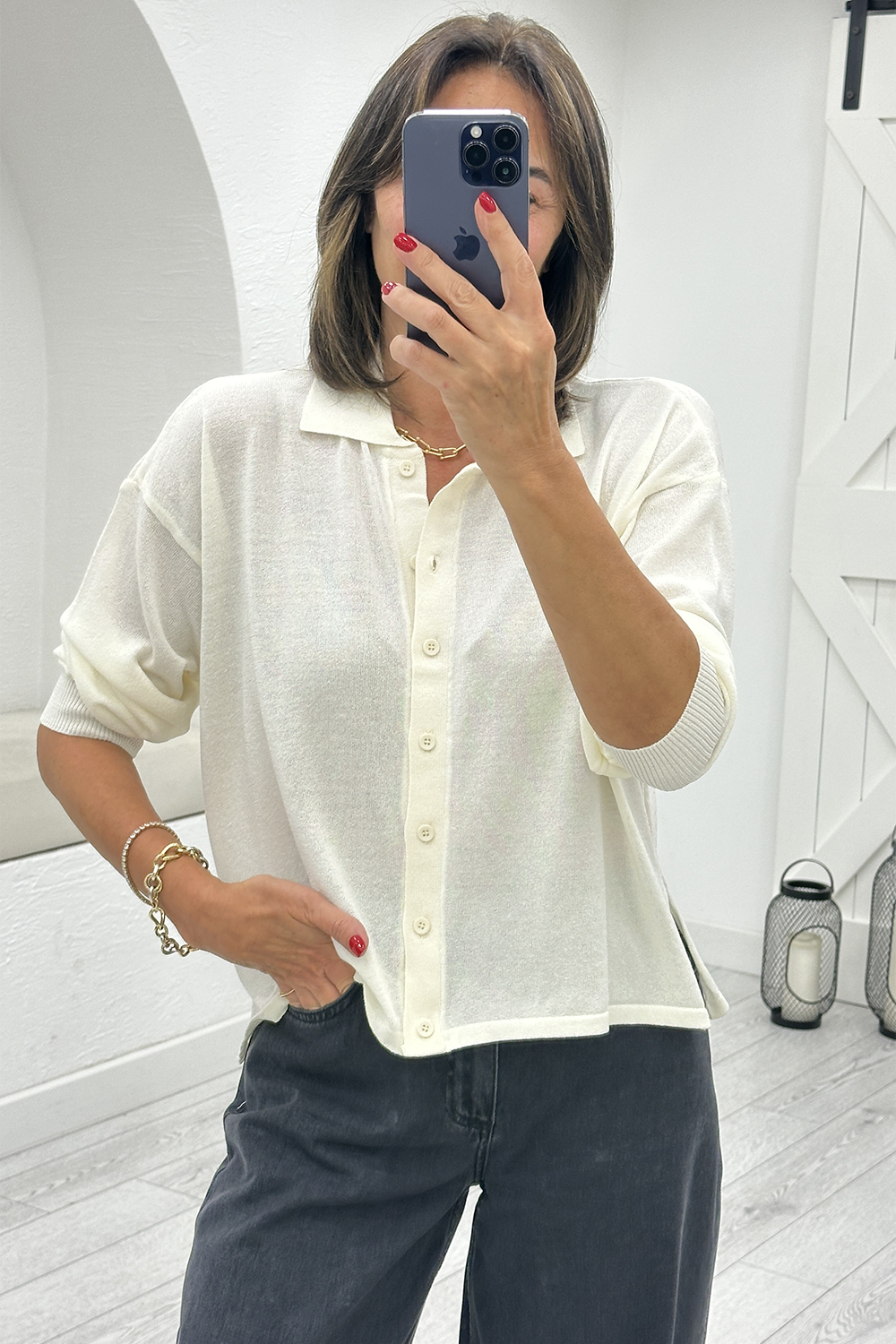 Ekru Polo Yaka Hırka 5490