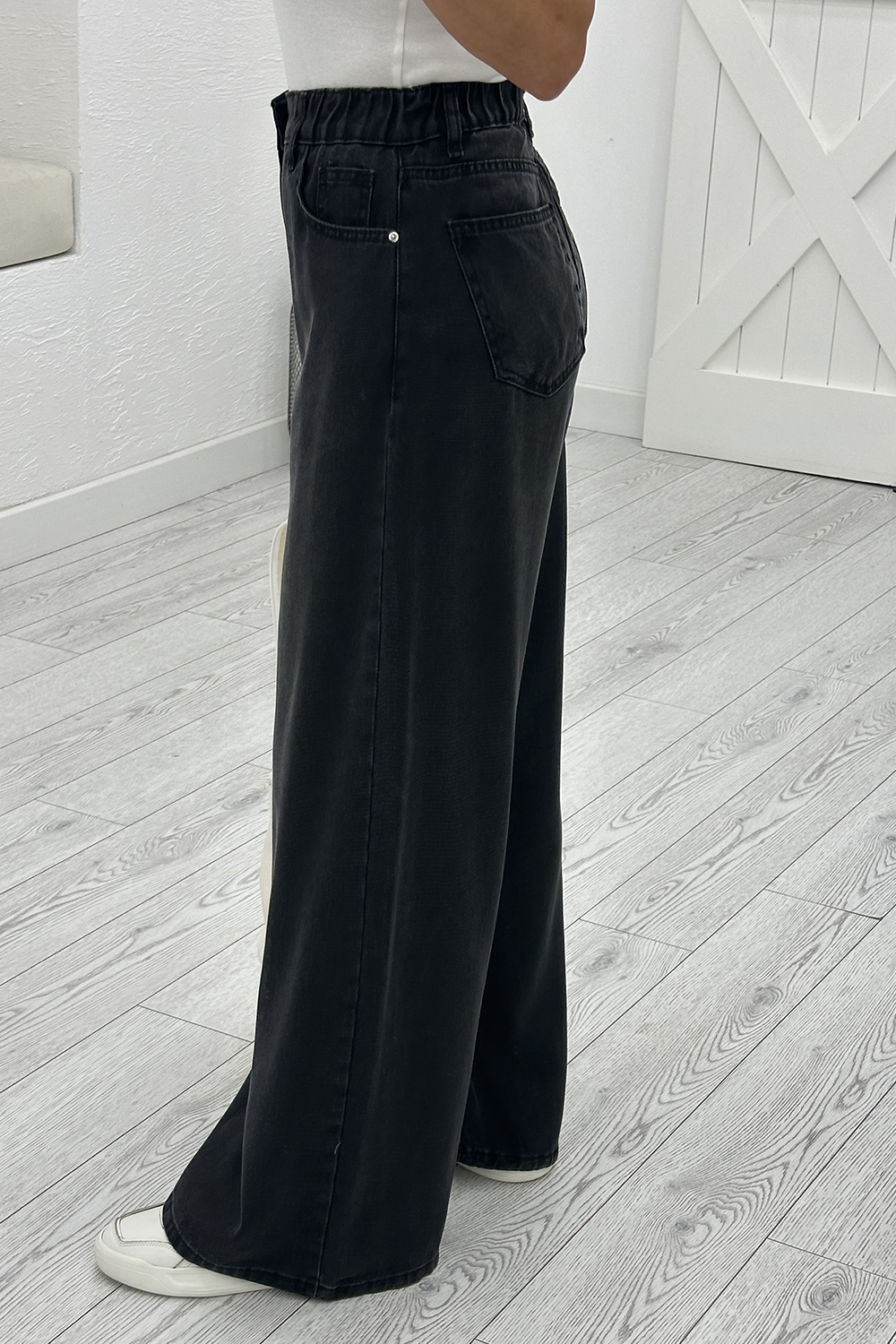 Füme Beli Lastikli Palazzo Pantolon 01073