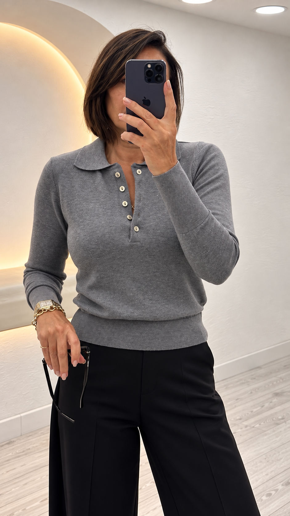Gri Polo Yaka Lyocell İplik Triko 4313