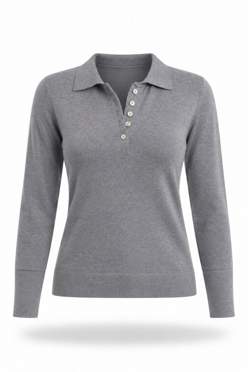 Gri Polo Yaka Lyocell İplik Triko 4313