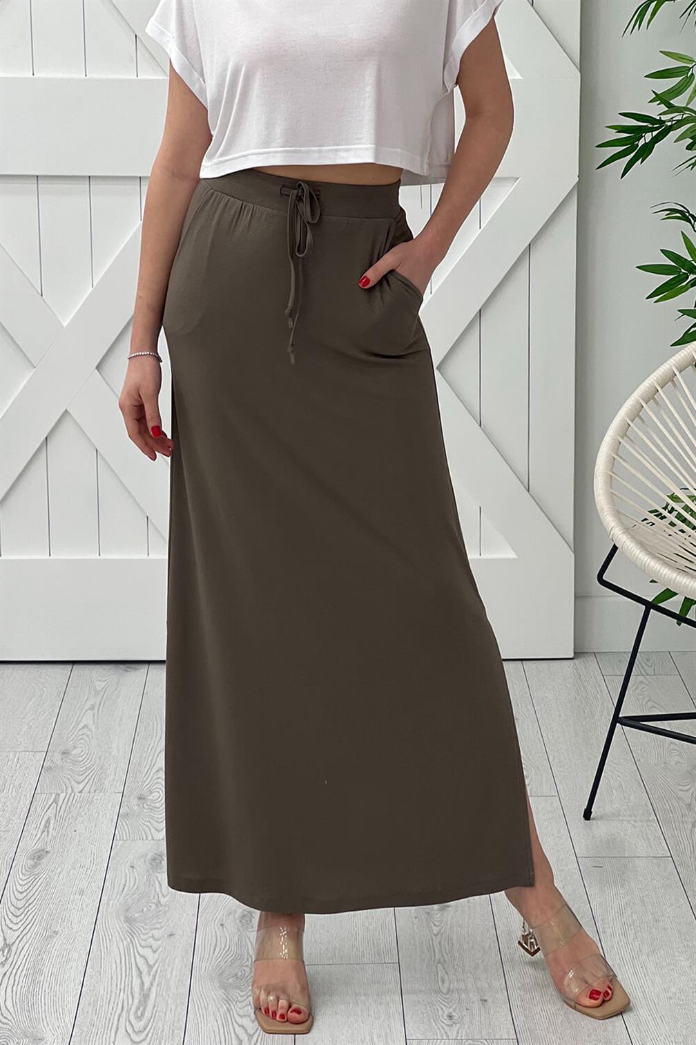 Haki Beli İpli Uzun Etek 2203040