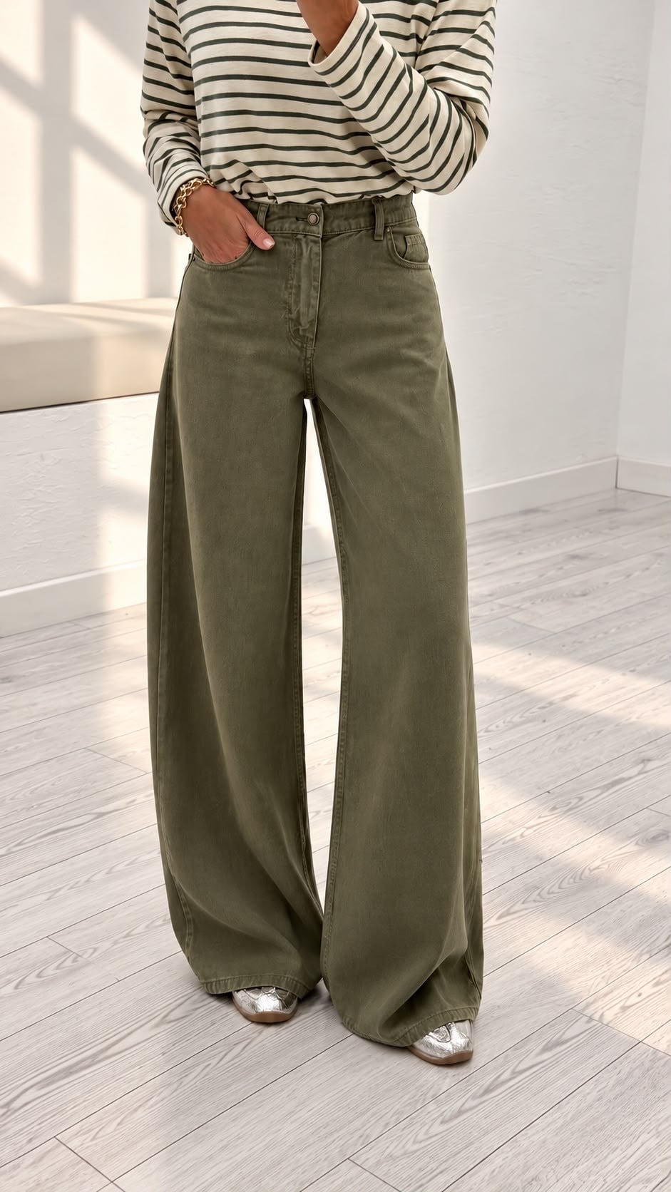 Haki Beli Lastikli Palazzo Pantolon 01073