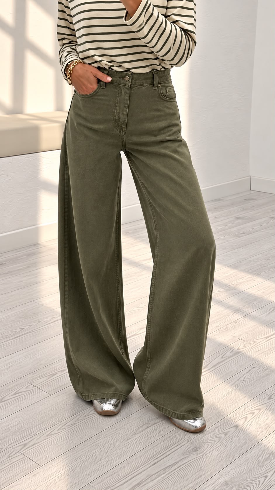 Haki Beli Lastikli Palazzo Pantolon 01073