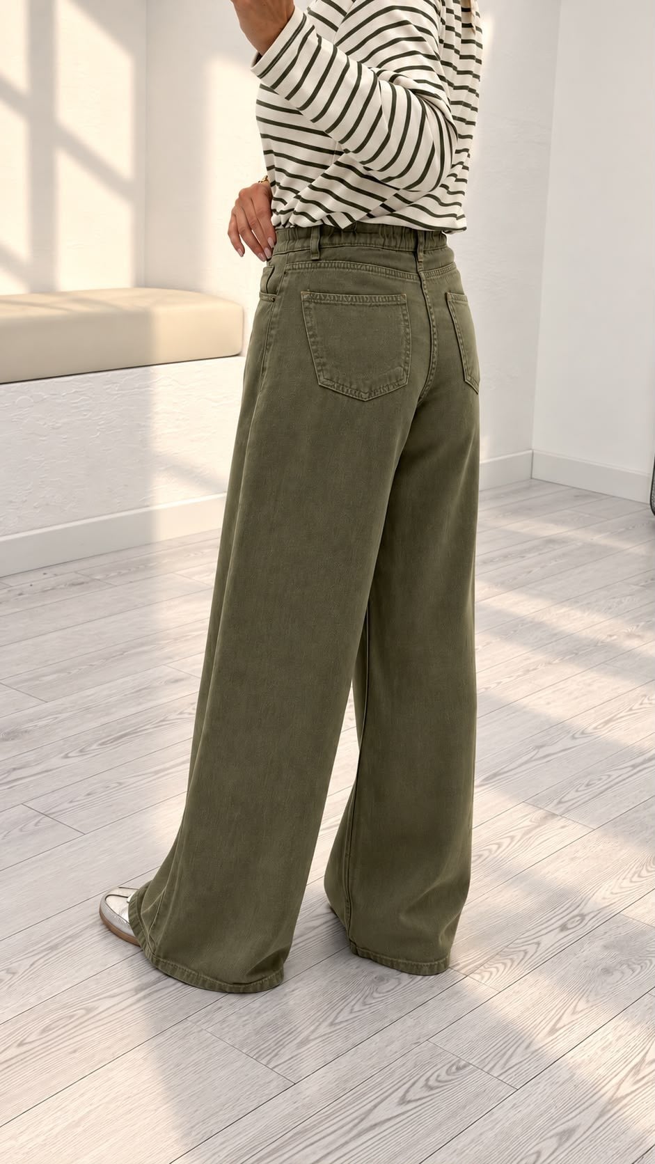 Haki Beli Lastikli Palazzo Pantolon 01073