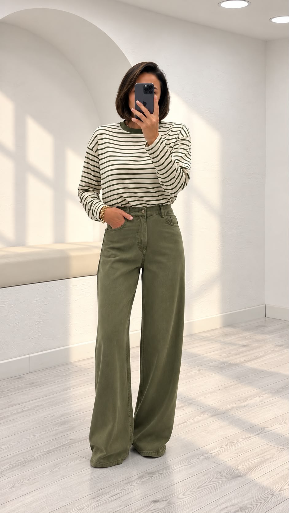 Haki Beli Lastikli Palazzo Pantolon 01073