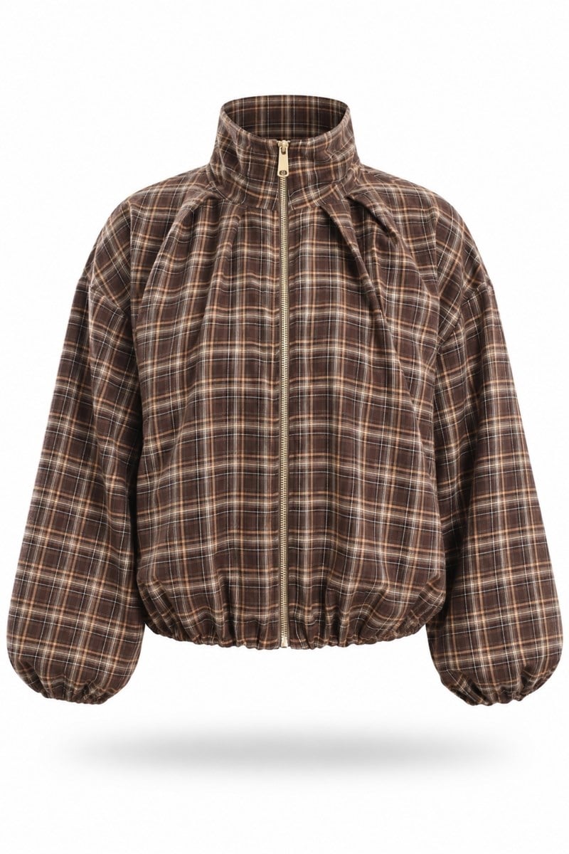 Haki Dik Yaka Ekose Bomber Ceket 9784