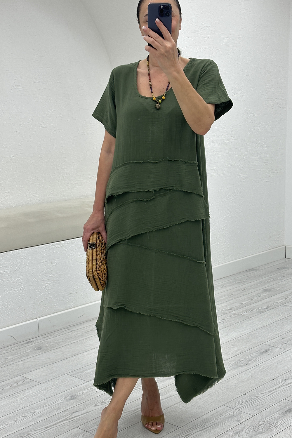 Haki Oversize Müslin Elbise 3866