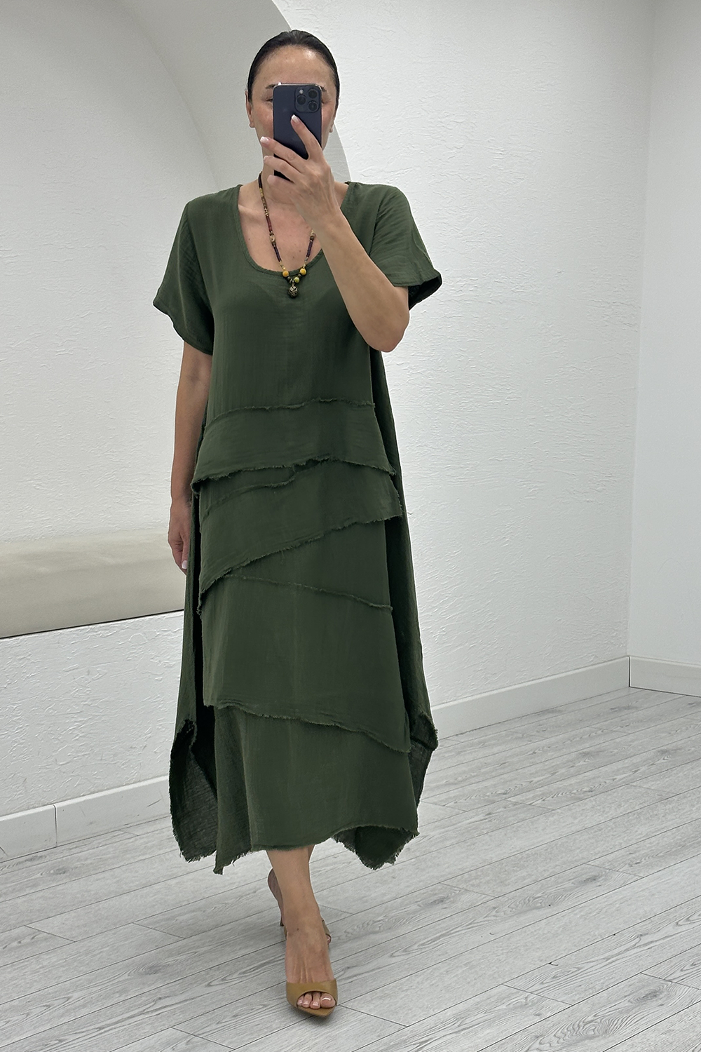 Haki Oversize Müslin Elbise 3866