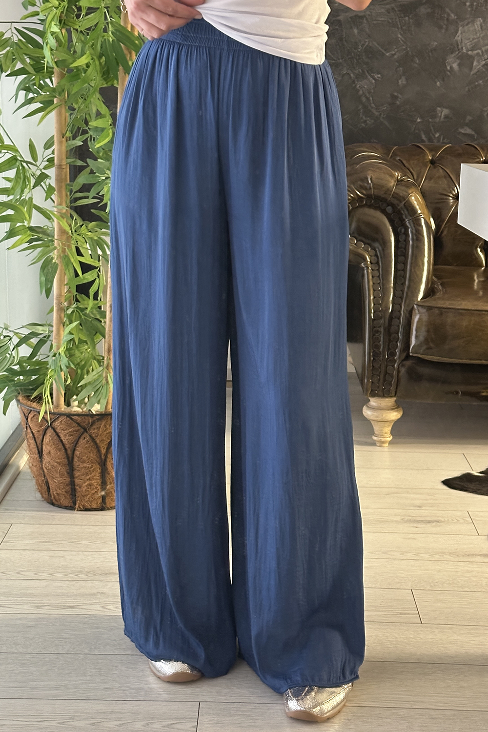 İndigo Beli Lastikli Salaş Pantolon 17168