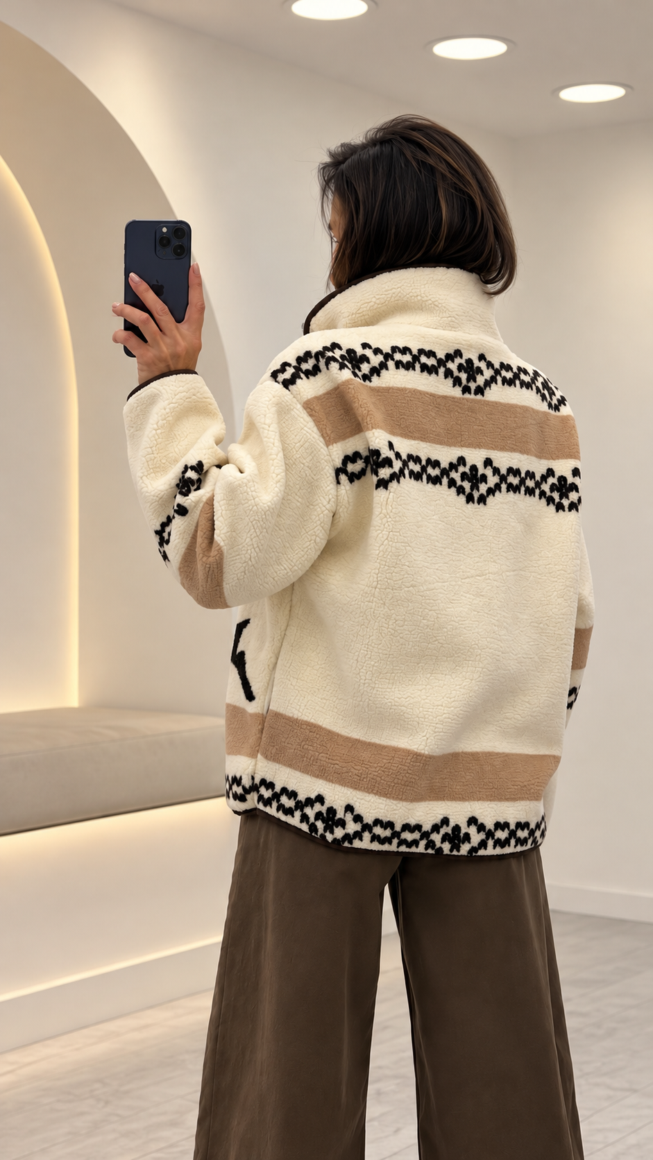 Kahverengi Geyik Desenli Polar Ceket 22860