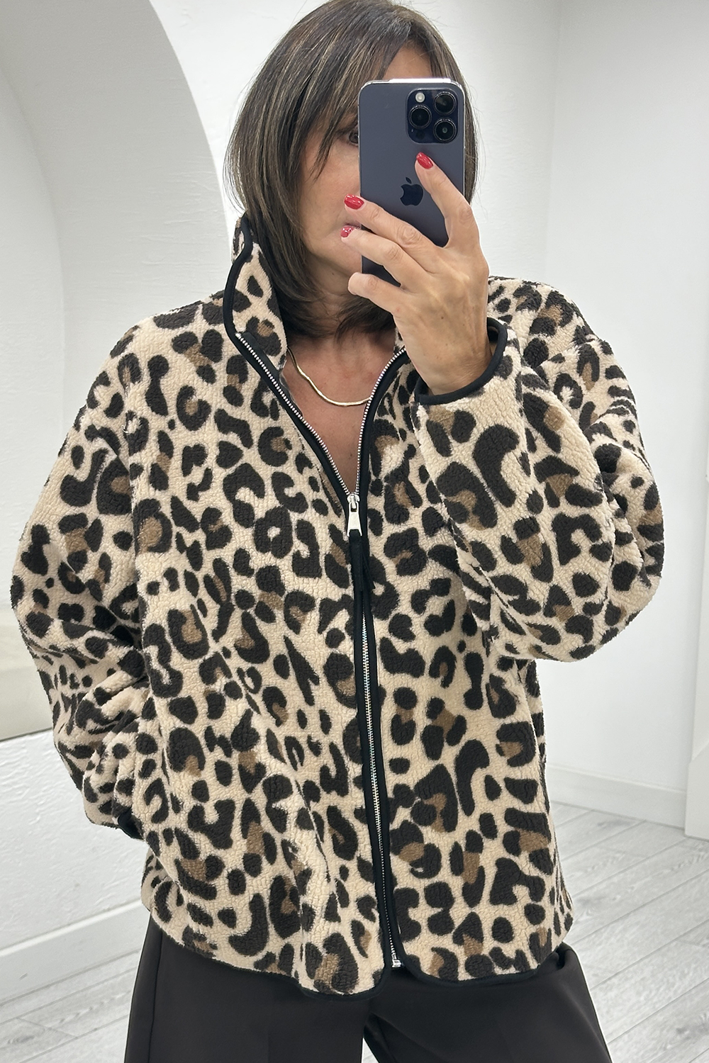 Kahverengi Leopar Desen Polar Ceket 4167