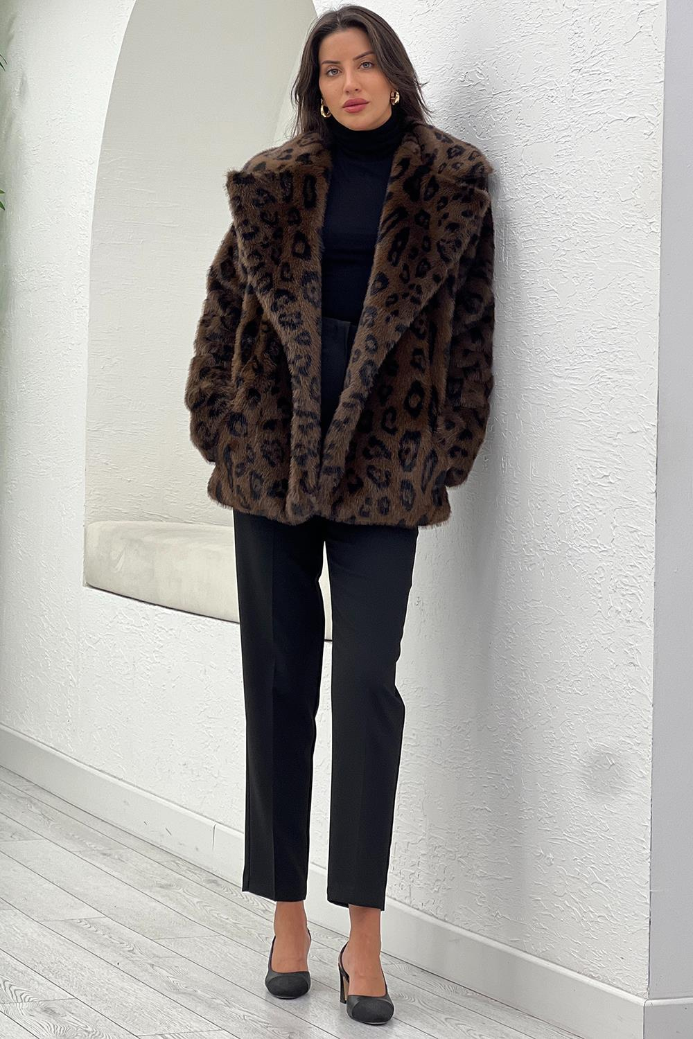 Kahverengi Leopar Suni Premium Kürk 508012