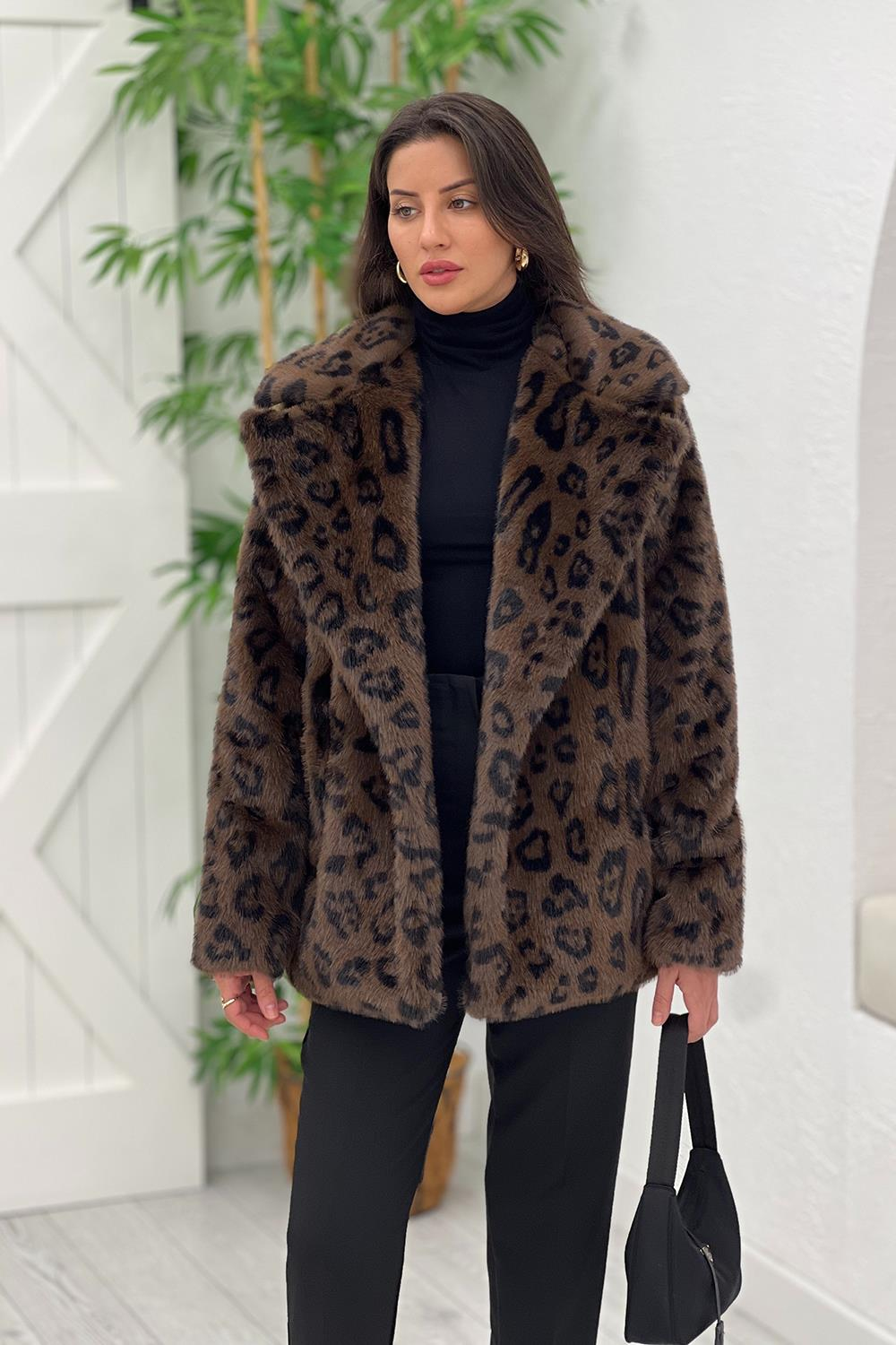 Kahverengi Leopar Suni Premium Kürk 508012