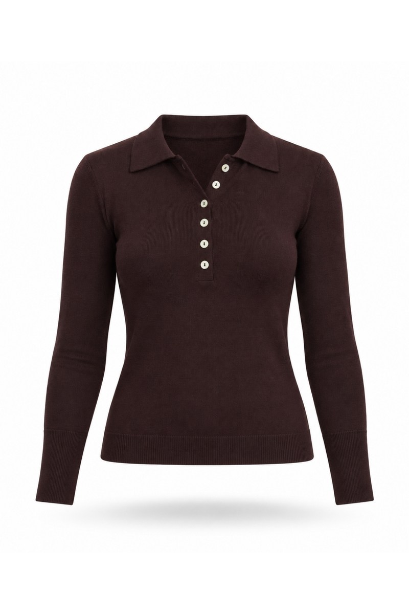 Kahverengi Polo Yaka Lyocell İplik Triko 4313