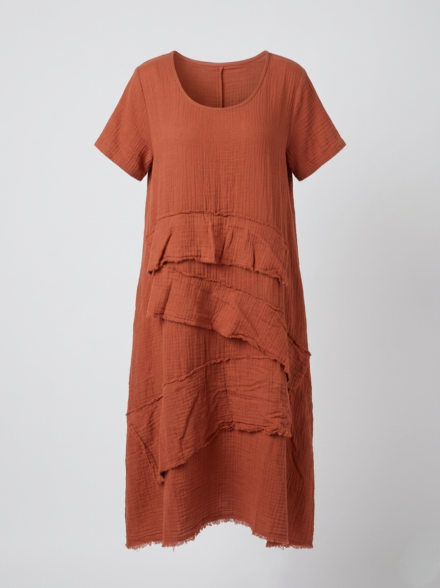 Kiremit Oversize Müslin Elbise 3866